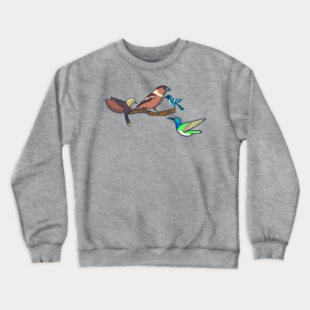 Hand Drawn Flying Bird Branch Crewneck Sweatshirt by Mako Design 